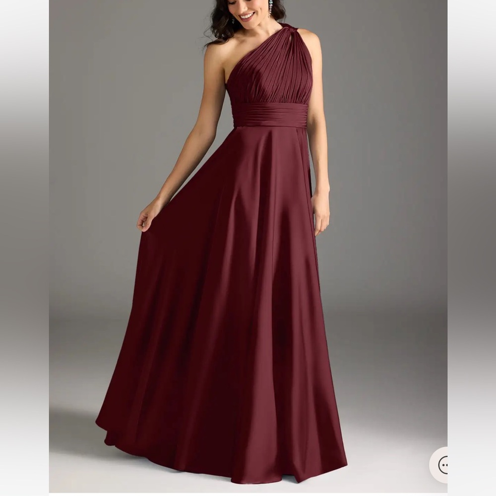 Elegant Floor Length A-Line One-Shoulder Cabernet Stretch AZAZIE Dress